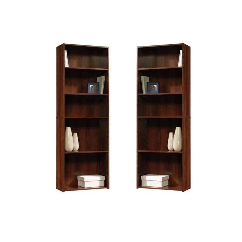 5 Shelf Engineered Wood Bookcase Set, Sauder Beginnings 5 Shelf Bookcase Brook Cherry Finish
