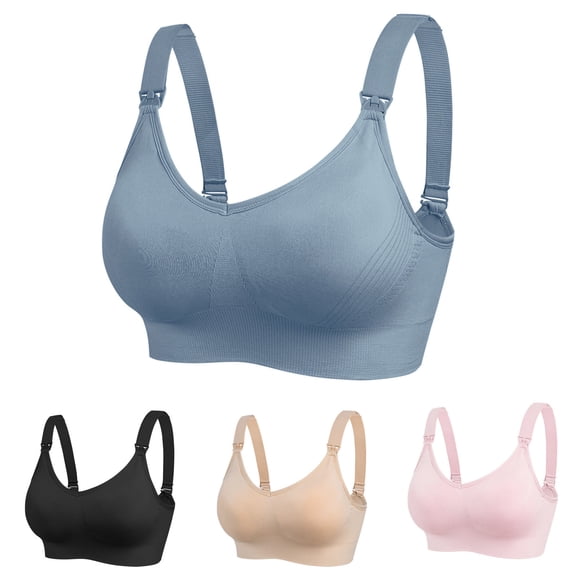 Abtuhar Maternity Everyday Solid Comfortable Breathable Wireless Front Buckle Pregnancy Nursing Bras with Support,Beige,XXL