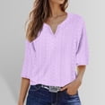 thumbnail image 3 of Lixiuxyad Ladies' Fashionable Solid Color V Neck Three Quarter Sleeve Shirt Top Casual Summer,Purple S, 3 of 6