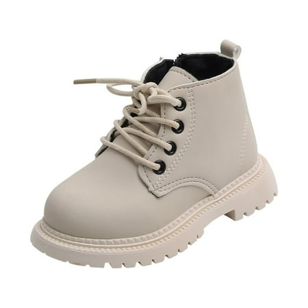 

Omagie Child Short Boots British Style Non-slip Soft Sole PU Martin Boots Leather Lace-Up Boots Fashion Casual Bottom Boot Beige