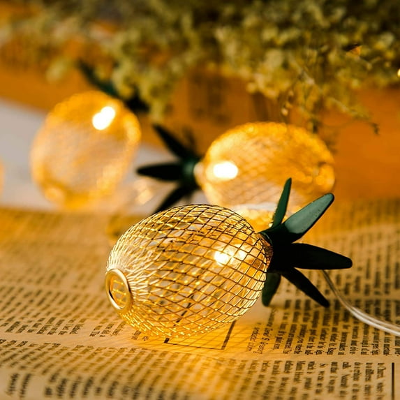 Solpex 20Ft Pineapple Shaped String Lights, Battery Operated Fairy Lights for Patio Home Wedding Party Bedroom Birthday Hawaiian Tropical Tiki Decoration (Warm White)