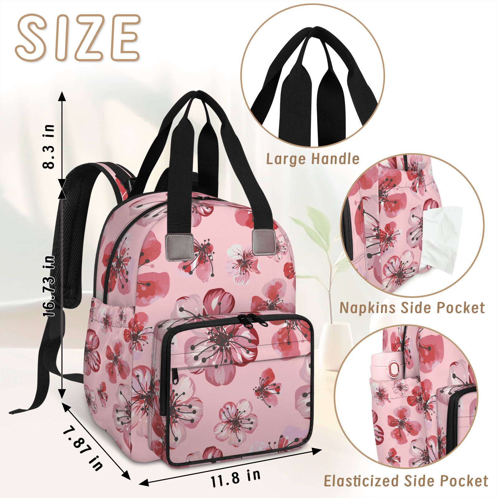 Baby Bags Backpack with USB Port,Floral Print Diaper Bag Backpack,Large Capacity Multifunction Travel Pack for Mom & Dad