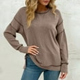 thumbnail image 6 of ZHYou Women's Striped Knit Sweater Long Sleeve Round Neck Casual Pullover Relaxed Fit Textured Tunic Top Comfortable Wardrobe Essential Multiple Colors,Khaki,Size S, 6 of 6