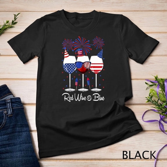 Red Wine Blue Fourth Of July Wine Glasses Holiday Party Graphic Tee,for men and women up to 3XL