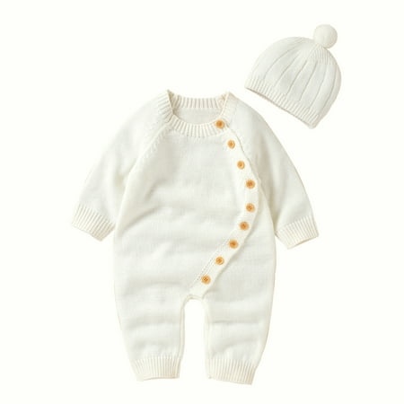 

Fsqjgq 18 Month Old Jacket Boy Girl Solid Knitted Sweater Baby Jumpsuit Romper Cotton Caps Hat Outfits Sets Clothes Boys Sweater Jumpsuit Chemical Fiber Beige 86