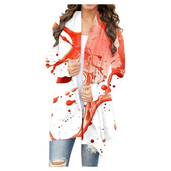WXLWZYWL Womens Halloween Costumes 2024, Cute Pumpkin Ghost Bat Cat Spider Printed Long Sleeve Cardigan Sweaters for Women Lightweight
