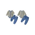 thumbnail image 2 of RUINIXCW Baby Boy Fall Outfit Striped Knit Long Sleeve Rompers  Elastic Pants Set, 2 of 8
