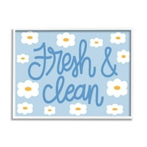 Stupell Industries Fresh & Clean Blue Daisy Pattern Typography Painting White Framed Art Print Wall Art