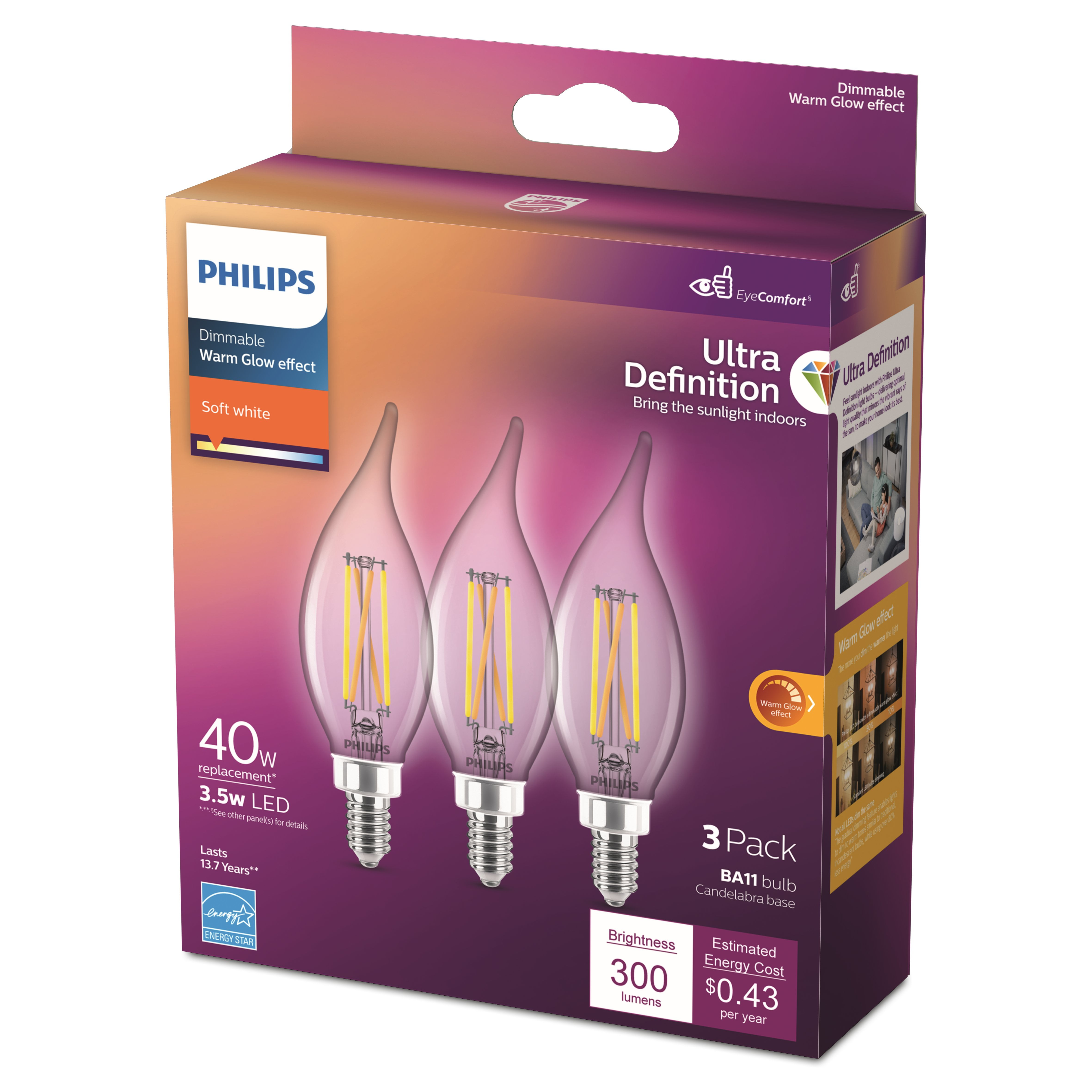 3 x 3-pack Philips LED 40W Equivalent Soft White B11 Candelabra 
