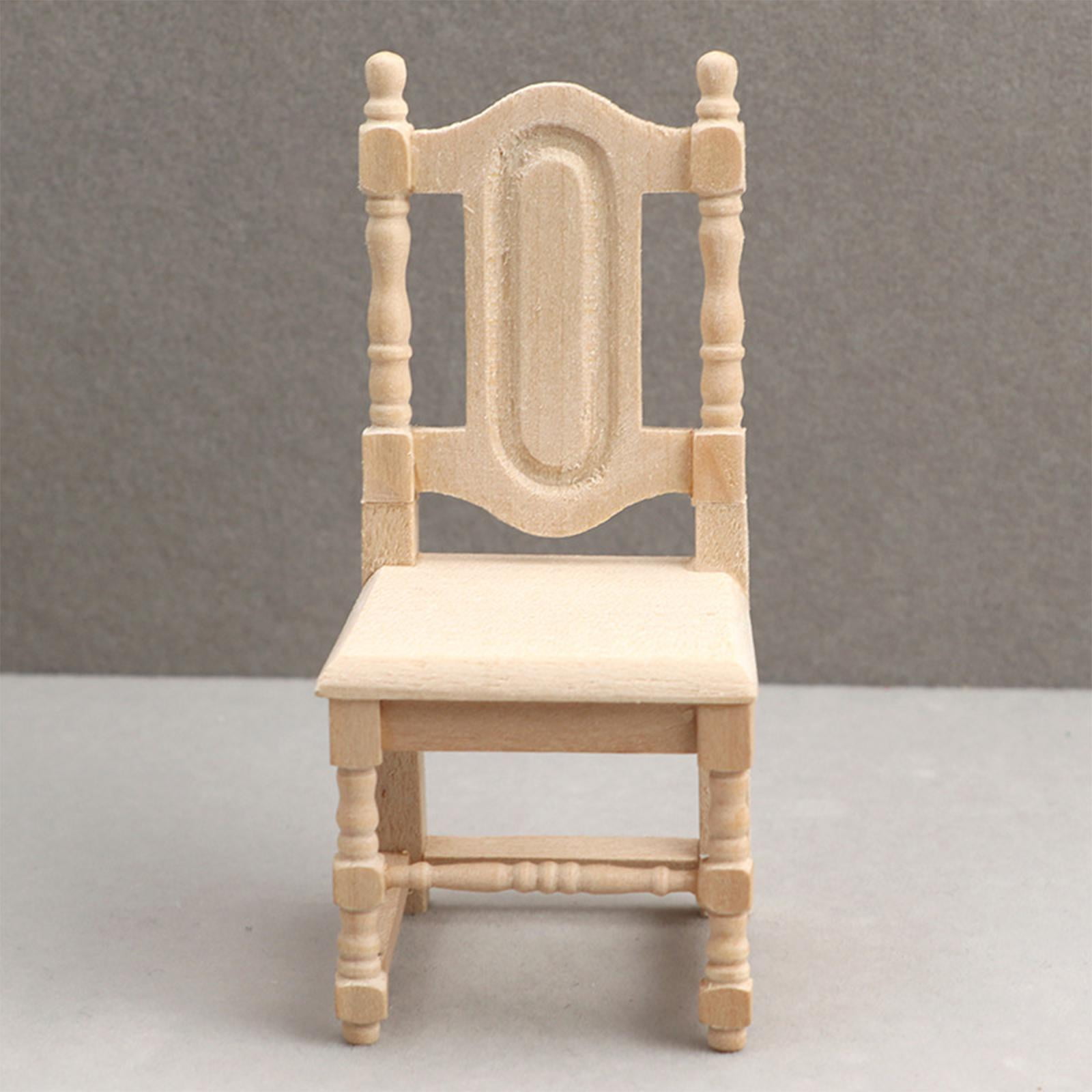 1 12 Scale Natural Wooden Dining Table Chair Wooden Furniture Set Unfinished Chair Miniature Dolls House Furniture Accessories Decor Walmart