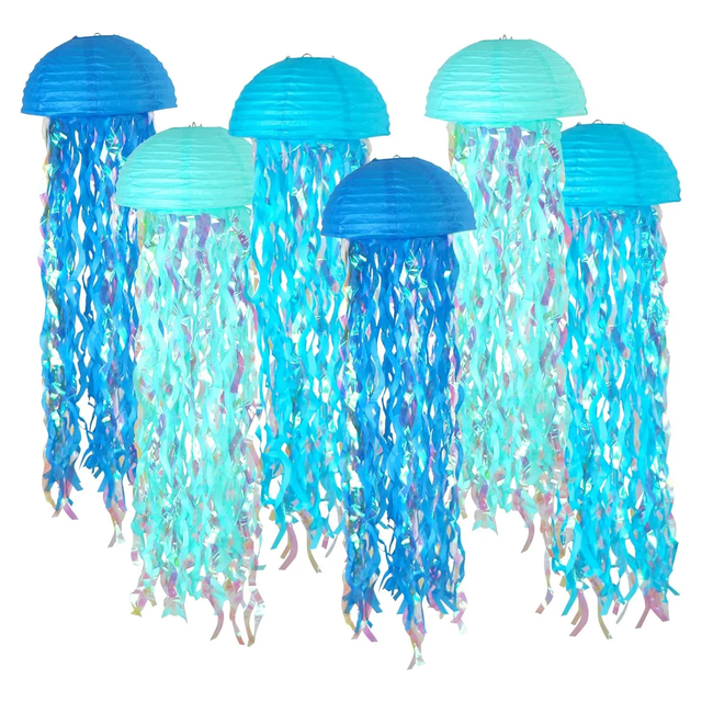 6pcs Fiesta En El Océano Con Farolillos De Papel De Medusas Malubero, Azul