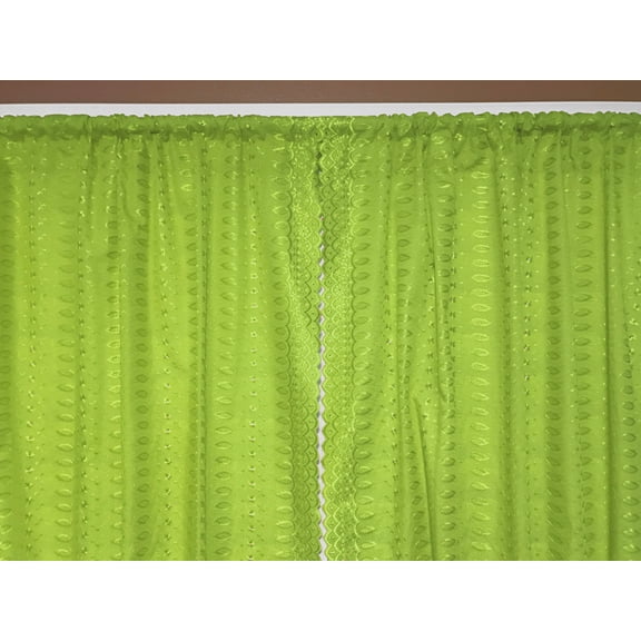 Cotton Eyelet Window Curtains Scalloped Sides (2 Piece Set) 42" Wide Panels Lime Green