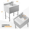 thumbnail image 3 of Ktaxon Under Bar Sink with Left Drainboard, NSF Commercial, 1 Compartment 304 Stainless Steel Bar Sink, Prep Freestanding Large Sink for Restaurant, Garage, 24"L x 18.4"W x 33"H, 3 of 9