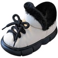 thumbnail image 3 of Kids Snow Boots Fashion Strappy Slip on Plush Lined Winter Ankle Booties Comfy Chunky Soft Sole Outdoor Warm Walking Shoes White 13 Little Kid, 3 of 4