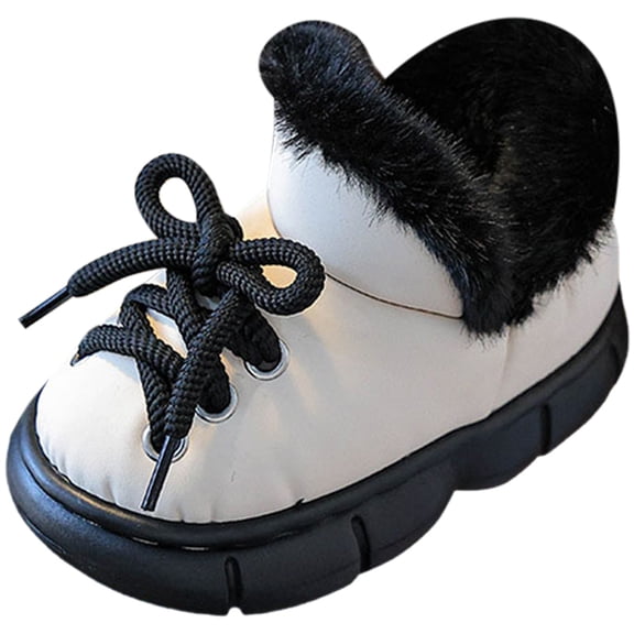 Toddler Boys Girls Slip On Winter Boots Wide Toe Box Fleece Lined Snow Booties Non Slip Mid Wide Calf Boots White Size 10 Little Child