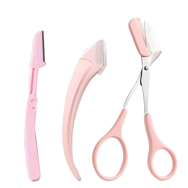 Juego de 3 tijeras recortadoras de cejas con peine, profesionales, de precisión, para cejas, pequeñas navajas, tijeras recortadoras y kit de cuidado de cejas.