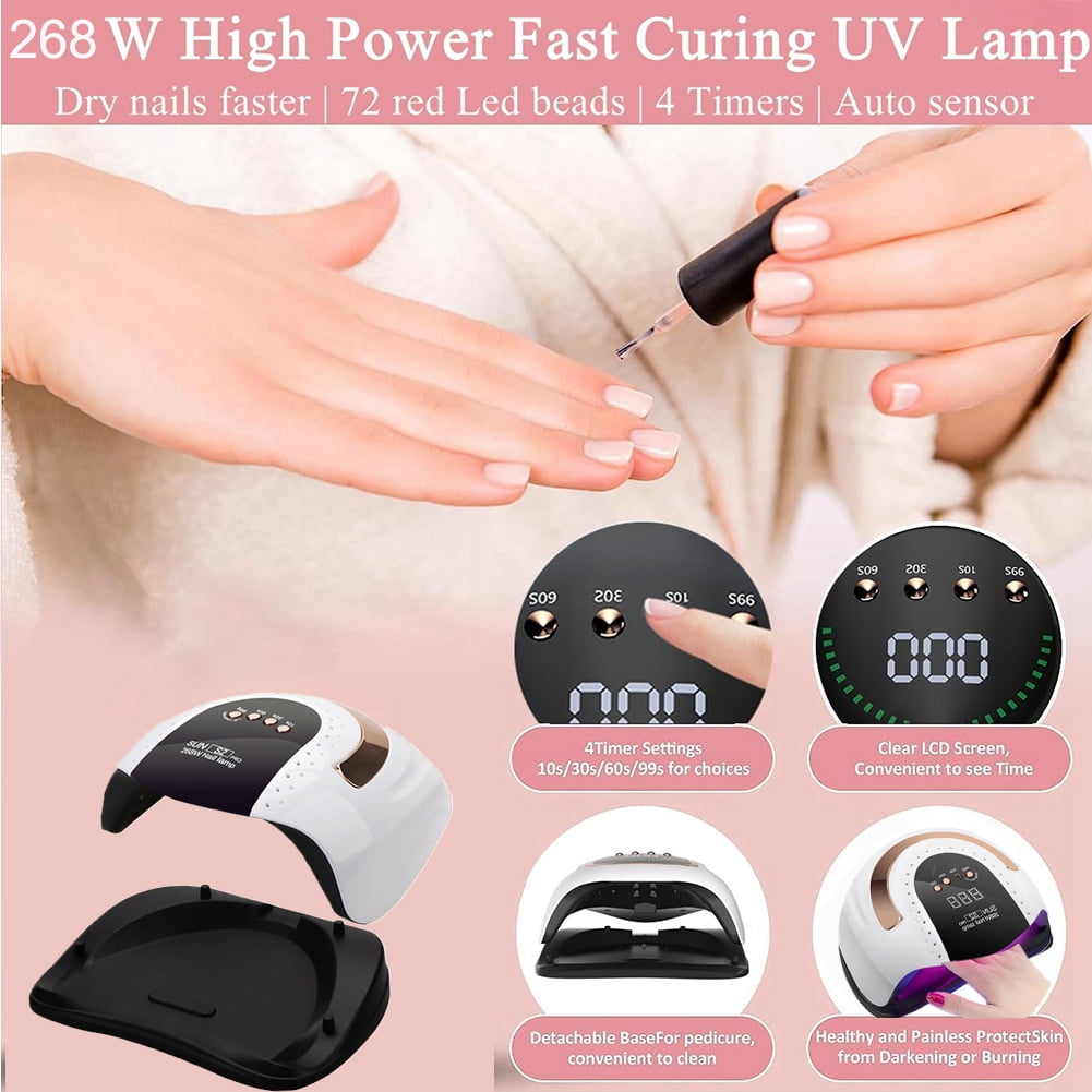 DEISNGB 268W UV LED Nail Lamp, Nail Dryer for Gel Polish,UV Light For Gel Nails, 4 Timers UV Nail Lamp Professional Nail Light, 57Pcs Lamp Beads and Automatic Sensor(White)