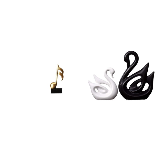 Figuras de una pareja de cisnes de y una nota musical de resina creativa, escultura decorativa de mesa, adorno elegante, centro de mesa, dec