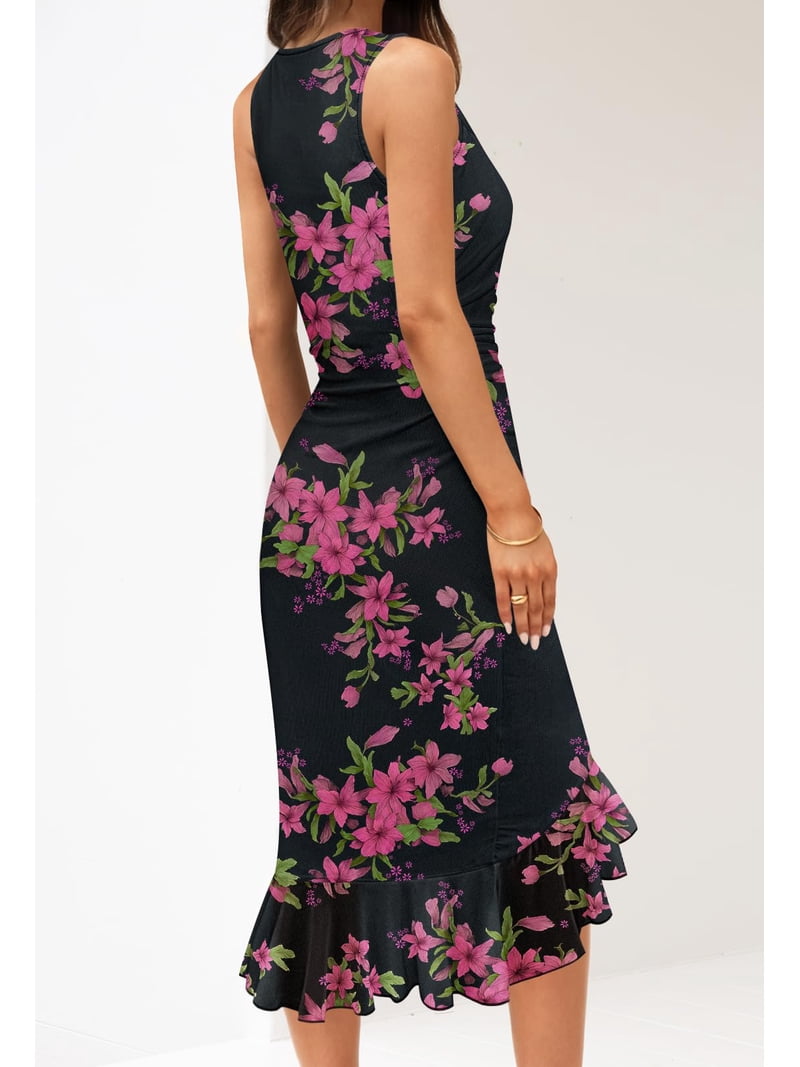 vacation midi dresses Wlynlyn Women's Summer Casual Short Sleeve V Neck Elegant A-Line Dress Flowy Trendy Beach Dress with Pockets, Size: Small, Pink softened by flounce detailing at the straps and neckline Maui Vacation Midi Dress -