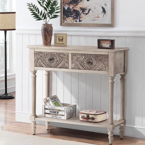 VENTOPYR 32''Vintage Console Table,Solid Wood 2-Drawer Entryway Table