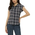 thumbnail image 1 of INSPIRE CHIC Women's Summer Plaid Tops Short Sleeves Button Down Shirt Navy Blue S, 1 of 5