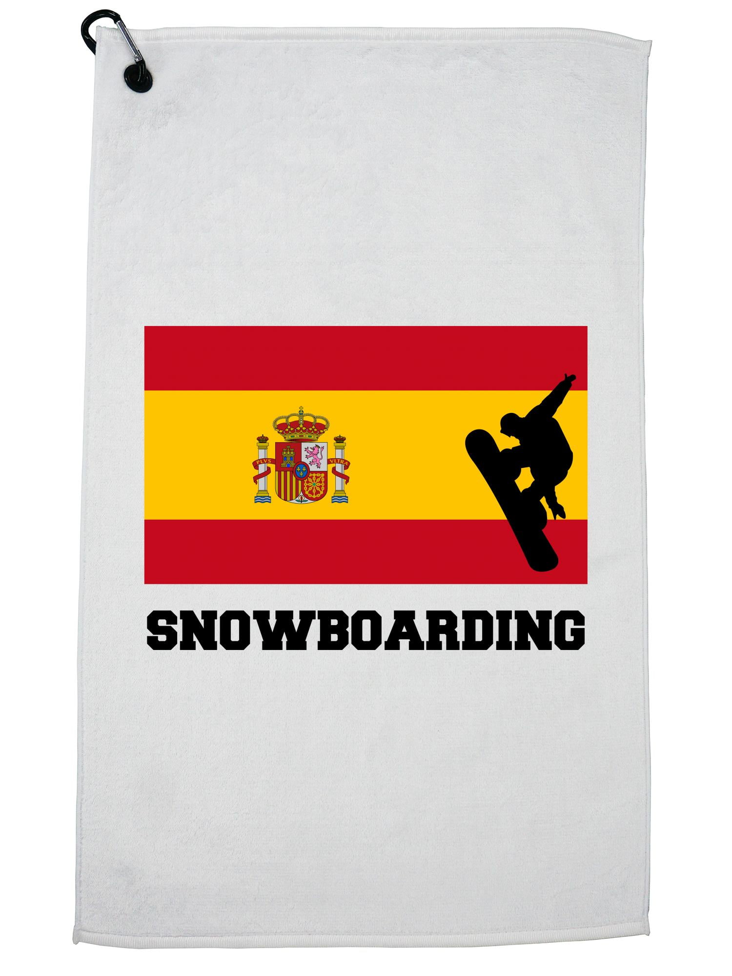 Spain Olympic Snowboarding Flag Silhouette Golf Towel with Carabiner Clip by Hollywood Thread