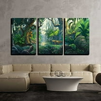 wall26 Canvas Print Wall Art Set Fantasy Green Tropical Jungle & River Floral Nature Illustrations Modern Art Rustic Scenic Relax/Calm Wilderness for Living Room, Bedroom, Office - 24"x36&qu