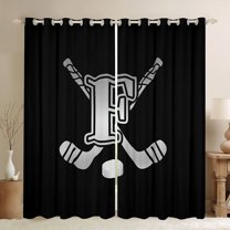 Homewish Personalized Initial F Curtains Pack of 2 (42x84 Each) for Kids Boys Girls, Ice Hockey Sport Curtains Blackout, Black and Gray Bedroom Curtains, Luxury Bedroom Decor