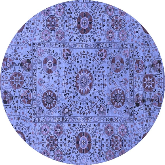 Ahgly Company Indoor Round Abstract Blue Modern Area Rugs, 4' Round