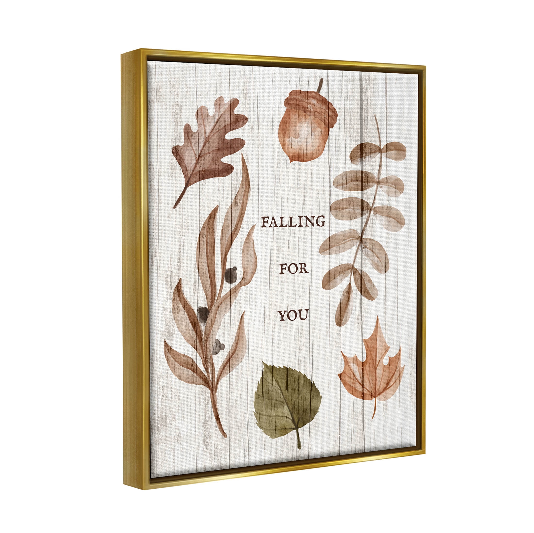 Stupell Industries Falling For You Fall Botanicals Graphic Art Metallic Gold Floating Framed Canvas Print Wall Art, Design by Lil' Rue