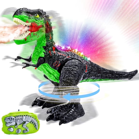 JoyStone Remote Control Dinosaur Toys for Kids, Electric Walking RC T-Rex, Realistic Tyrannosaurus Dino Robot with Roaring and LED Light for Boys and Girls Age 3 , Green
