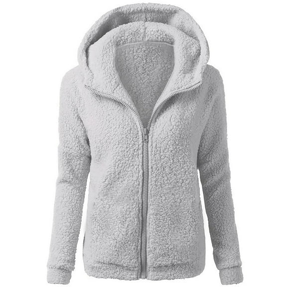Aloohaidyvio Jackets for Juniors,Winter Ladies Fashion Solid Color Casual Wool Zipper Cardigan Jacket Long Sleeve Hoodie Jacket Clearance Sale