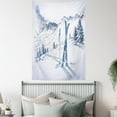 thumbnail image 4 of Winter Tapestry, Sketchy Graphic of a Downhill with Ski Elements in Snow Relax Calm View, Wall Hanging for Bedroom Living Room Dorm Decor, 60W X 80L Inches, Blue White, by Ambesonne, 4 of 5