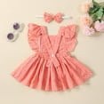 thumbnail image 2 of Ensemble de Combinaison de Robe de Fille de Fleur Lettre de Fleur Impression Volant Manche Romper + Arc Bandeau, 2 of 5