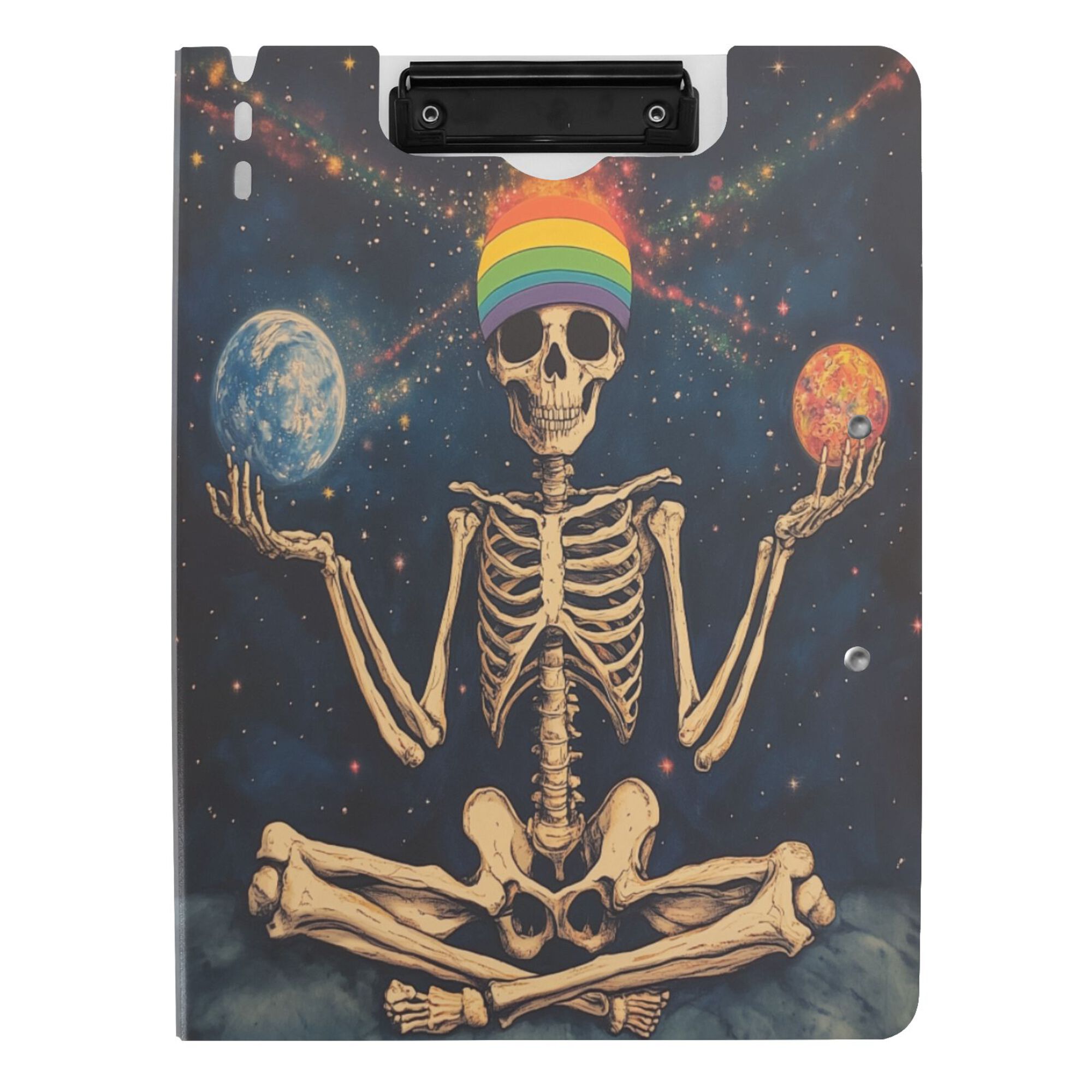 FORMRS A4 Clipboard Folder with Pen Holder Horizontal Foldable School Office Binder, Skeleton with Rainbow