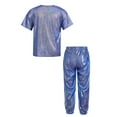 thumbnail image 2 of YONGHS Kids Boys Girls Hip Hop Jazz Modern Dance Outfit Shiny Metallic Shirt Tops and Pants Set Royal Blue 5-6, 2 of 5