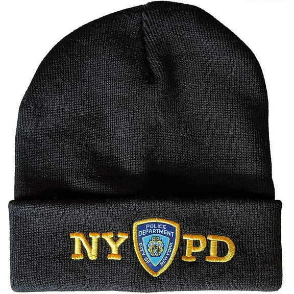 NYPD Winter Hat Police Badge New York Police Department Black & Gold One Size