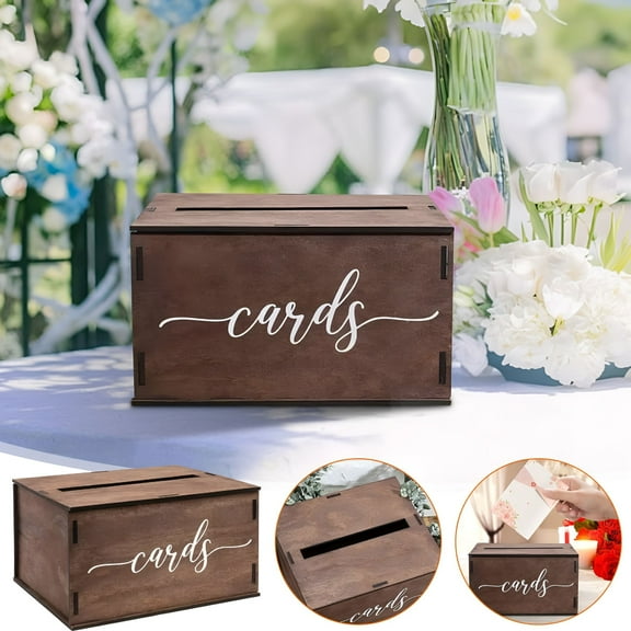 LAMIRO Wooden Box For Wedding Cards For Receptions Brown Box Reception Card Decorative Grange Rustic For Birthdays Showers Graduations And More