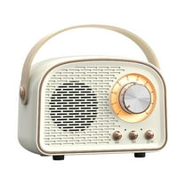 Retro Bluetooth Speaker - Portable Wireless Speaker with FM/USB/SD Card Support, 6H Playtime, White, Great Sound for Outdoor/Home