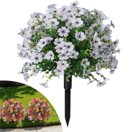 Djiypn 1 Pack Artificial Topiary Boxwood Ball Trees with Ground Spike 24 Faux Shrubs Fake Brush Plants Flowers Greenery for Indoor Front Porch Garden Outdoor Decoration White