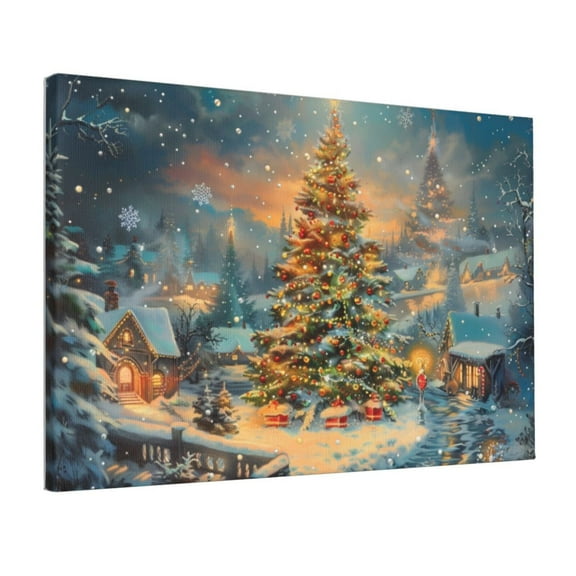 12x18 inch Canvas Frameless Painting Rural Christmas Tree,Home Living Room,Bathroom,Man Cave,Cafes Wall Decor Art Prints,Exquisite Christmas Tree Vintage Style Oil Paintings On Canvas Gifts