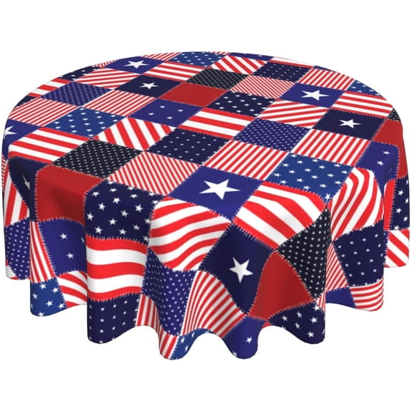 American Memorial Independence Day Firework Round Tablecloth Spring 4Th of July Patriotic Table Cloth Cover Mat Lace Washable Polyester 60" Dining Decorative for Home Party Wedding Picnic