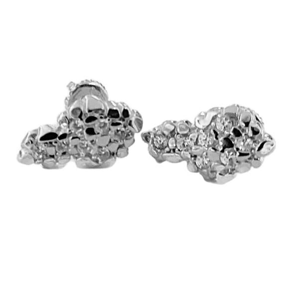 Mens and Womens Real Solid 925 Sterling Silver Iced Bling Nugget Earrings Flooded Out CZ 16MM Screw Back