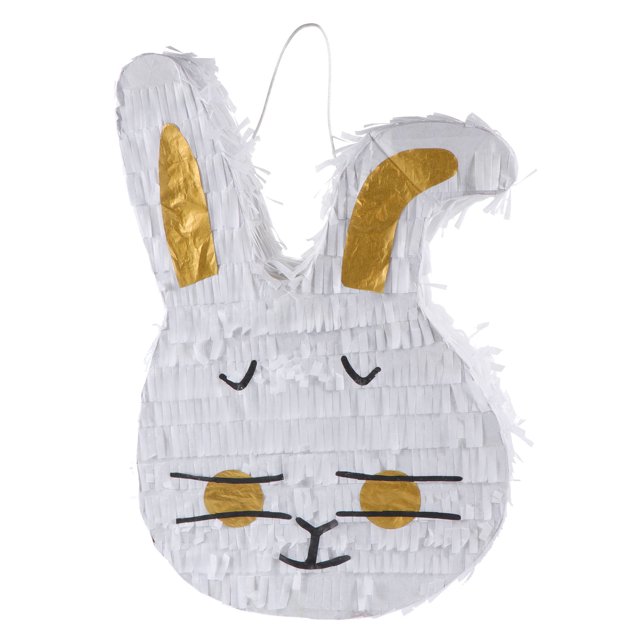 STRANDCHIC Easter Party Hanging Pinata Decor in White Rabbit Shape with Detailed Paper Craft Design
