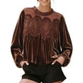thumbnail image 2 of WCJM Women's Button Down Shirts Women's Long Sleeve Velvet Trim Lace Blouse Elegant Flared Swing Tops Round Neck Blouse Casual Wear, 2 of 5
