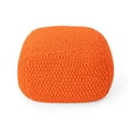 thumbnail image 2 of Benjara BM326927 21 in. Alen Knitted Pouf with Handwoven Cube, Orange Cotton, 2 of 5