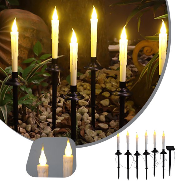 Wzzjkit Bougies Solaires Sans Flamme Décorations d'Halloween Bougies Rechargeables à Piles Bougies LED pour Étagère Bureau Salon Table Basse Décor 6 Pcs