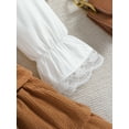 thumbnail image 4 of ZAXARRA Kids Girl Fall Outfits Lace Trim Doll Collar Tie-Up Long Sleeve Tops and Solid Color Ruffles Cake Skirts, 4 of 6