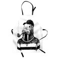 thumbnail image 1 of Contemporary Apron Sketch Artwork of a Walrus with a Pipe and Cap Dressed in Hipster Style, Unisex Kitchen Bib Apron with Adjustable Neck for Cooking Baking Gardening, Black and White, by Ambesonne, 1 of 3