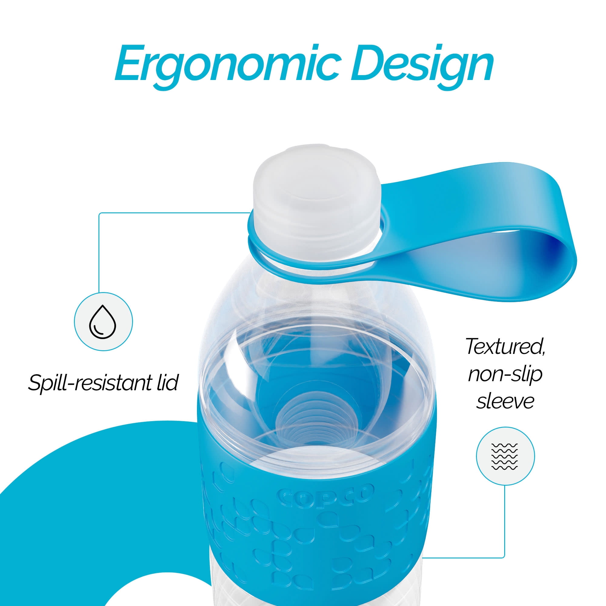 Copco Hydra Water Bottle Set of 2 - 20 oz, Spill-Resistant Lid & Easy Twist-Open Body for Gym, Travel, Office & School - BPA-Free Tritan Reusable Bottles with Non-Slip Sleeves (Blue)